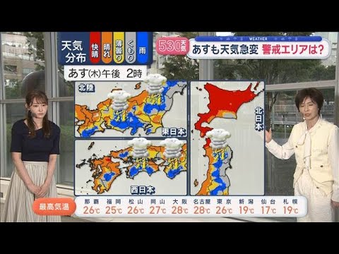 【全国の天気】きょう広範囲　大気不安定　あす関東中心　雷雨・ひょう・竜巻【スーパーJチャンネル】(2026年5月13日) サムネイル