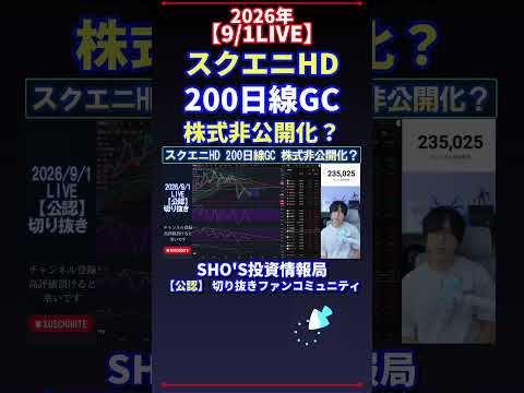 【9/1LIVE】スクエニHD 注目の200日線GC&株式非公開化は?日経平均と投資目線で徹底解説(最新)