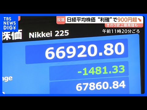 きょうは一転、大幅下落…日経平均株価・終値931円安　一時6万7000円割れ　ソフトバンクG・キオクシアHDなど利益確… サムネイル