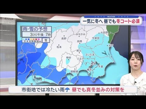 【関東の天気】天気も気温も下り坂　一気に冬へ…昼でも冬コート必須【スーパーJチャンネル】(2026年3月1日) サムネイル