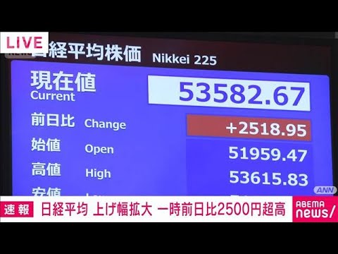 【速報】日経平均株価　一時2500円高　イラン情勢の収束期待　原油高は継続(2026年4月1日)