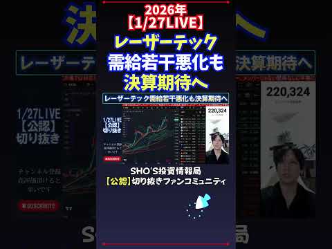 【1/27LIVE】レーザーテック需給若干悪化も決算期待へ 日経平均株価 投資 サムネイル