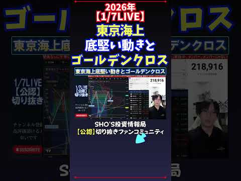 【1/7LIVE】東京海上底堅い動きとゴールデンクロス 日経平均株価 投資
