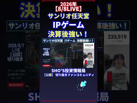 【8/8LIVE】サンリオ任天堂 IPゲーム 決算後強い! 日経平均株価 投資