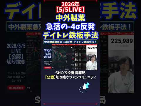 【5/5LIVE】中外製薬急落の-4σ反発デイトレ鉄板手法 日経平均株価 投資 サムネイル