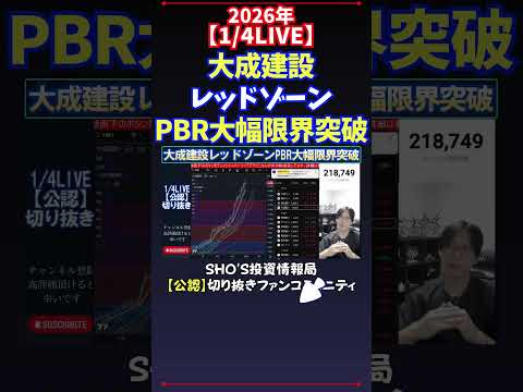 【1/4LIVE】大成建設レッドゾーンPBR大幅限界突破 日経平均株価 投資 サムネイル