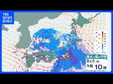 雨風強まり荒れた天気　午前中は関東で大雨のおそれ　西～東日本は晴れ間出ても雷雨に注意｜TBS NEWS DIG サムネイル