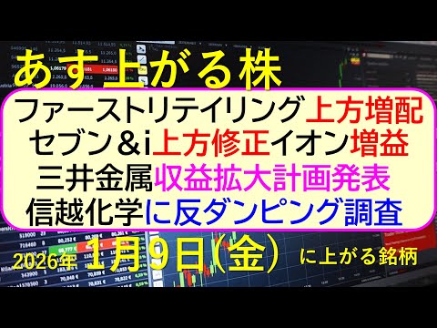 ファーストリテイリング上方修正・増配。セブン＆i上方修正。イオン増益。信越化学に反ダンピング調査～あす上がる株　202… サムネイル