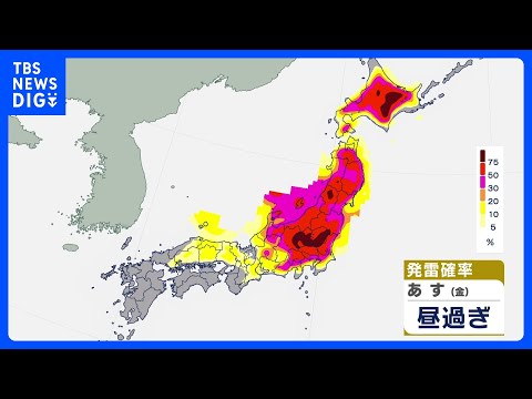 12日の天気　東～北日本で大気不安定　急な強い雨や落雷・突風・ひょうに注意｜TBS NEWS DIG サムネイル