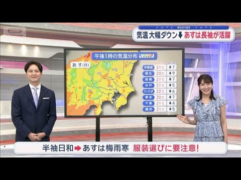 【関東の天気】あす梅雨空戻る 通勤時間がピーク　気温大幅ダウン あすは長袖が活躍【スーパーJチャンネル】(2026年6…