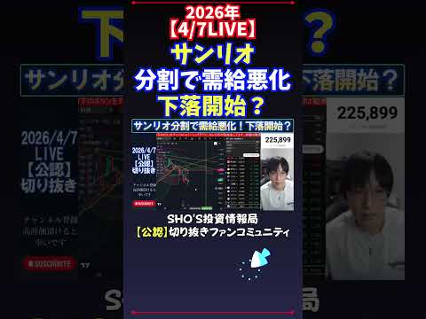 【4/7LIVE】サンリオ分割で需給悪化下落開始？ 日経平均株価 投資