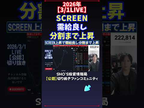 【3/1LIVE】SCREEN需給良し分割まで上昇 日経平均株価 投資 サムネイル