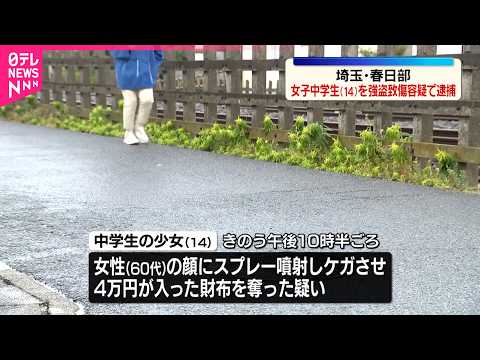 【女子中学生を逮捕】顔面にスプレー噴射しひったくりか  強盗致傷容疑  埼玉・春日部 サムネイル
