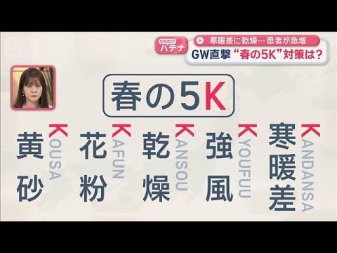 寒暖差に乾燥… 患者が急増　GW直撃“春の5K”対策は？【スーパーJチャンネル】(2026年4月24日) サムネイル