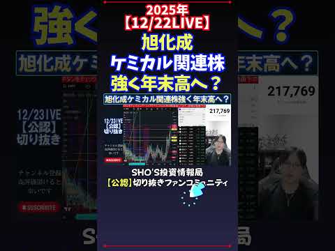 【12/22LIVE】旭化成ケミカル関連株強く年末高へ？ 日経平均株価 投資 サムネイル
