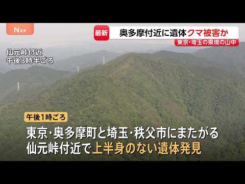 【速報】東京と埼玉にまたがる仙元峠付近で上半身のない遺体　クマに襲われた可能性　周辺には大型動物の足跡　警視庁が身元確… サムネイル
