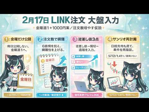 LINK注文 2月17日 執行6銘柄から大盤振る舞いへ　投資系VTuber サムネイル