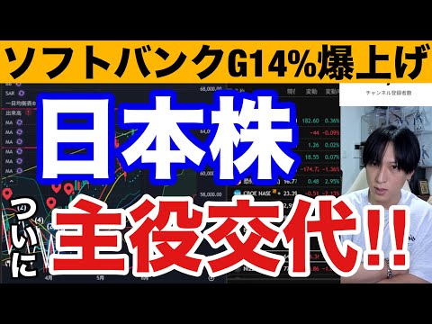 6/1【日本株ついに主役交代‼】ソフトバンクG爆上げで日経平均最高値更新。SaaS関連銘柄しっかり。7割の銘柄下落で。… サムネイル