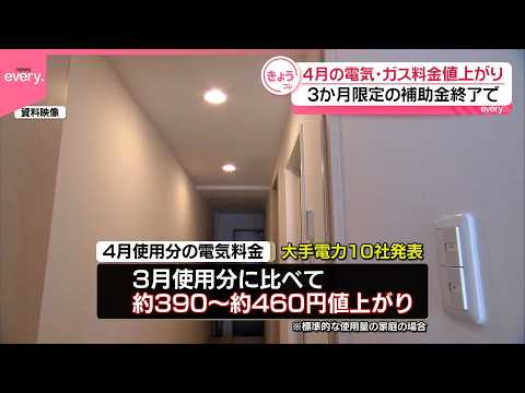 【電気･ガス料金】3か月限定の補助金終了で4月使用分値上がり