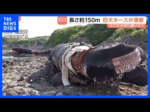 一体どこから？海岸に約150mの“巨大ホース”が漂着　重さ約300トンと推定　中国製と判明も所有者などは分からず…｜T… サムネイル