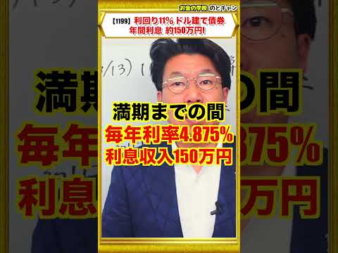 【1199】利回り11％！株下落時でも安心！お宝社債（ドル建て債券）年間約150万円の利息収入！