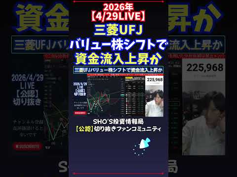 【4/29LIVE】三菱UFJバリュー株シフトで資金流入上昇か 日経平均株価 投資 サムネイル