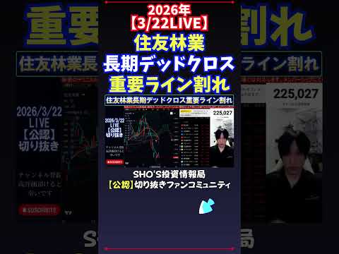 【3/22LIVE】住友林業長期デッドクロス重要ライン割れ 日経平均株価 投資