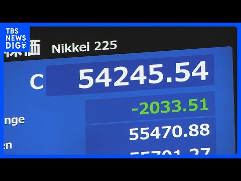 歴代5位の値下がり幅　株価急落一時2600円安　終値2033円安の5万4245円　リスク回避の「売り」一色　イラン情勢… サムネイル
