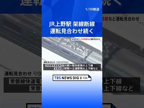 JR上野駅で架線が断線 常磐線など運転見合わせ続く　駅と駅の間で停止した電車の乗客を線路に降ろして誘導　JR東日本｜T… サムネイル