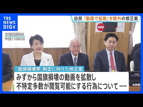 国旗損壊罪の制定めぐり自民が修正案 「動画で拡散」を処罰対象の規定から削除　表現の自由配慮すべきとの声受け｜TBS N… サムネイル