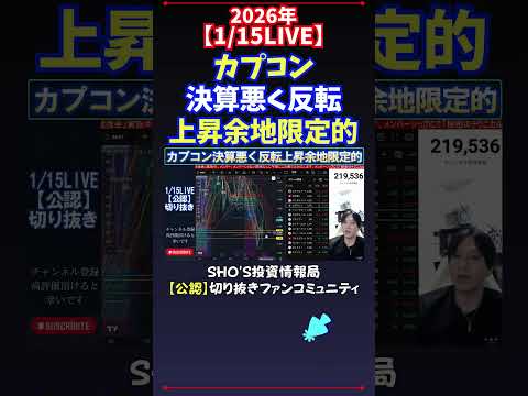 【1/15LIVE】カプコン決算悪く反転上昇余地限定的 日経平均株価 投資 サムネイル