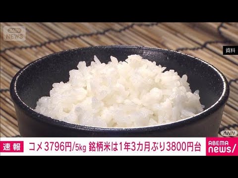 コメ平均価格　銘柄米1年3カ月ぶり3800円台　全平均は3796円/5kg（前週比－46円）(2026年5月8日) サムネイル