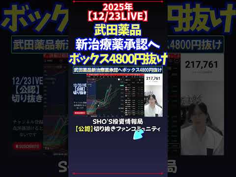 【12/23LIVE】武田薬品新治療薬承認へボックス4800円抜け 日経平均株価 投資 サムネイル