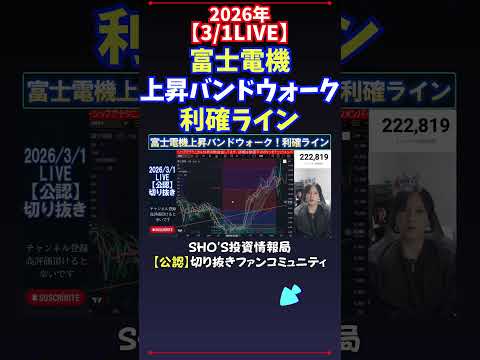 【3/1LIVE】富士電機上昇バンドウォーク利確ライン 日経平均株価 投資 サムネイル