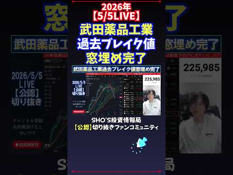 【5/5LIVE】武田薬品工業過去ブレイク値窓埋め完了 日経平均株価 投資 サムネイル