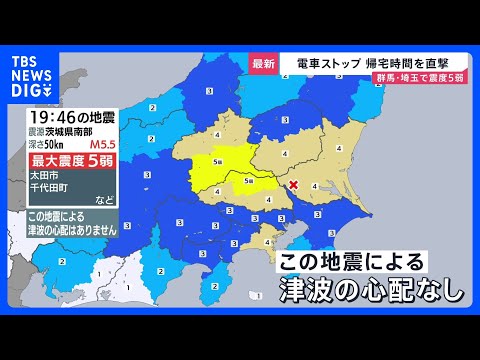 群馬県・埼玉県で最大震度5弱 帰宅時間を直撃した地震によって電車がストップ【news23】|TBS NEWS DIG
