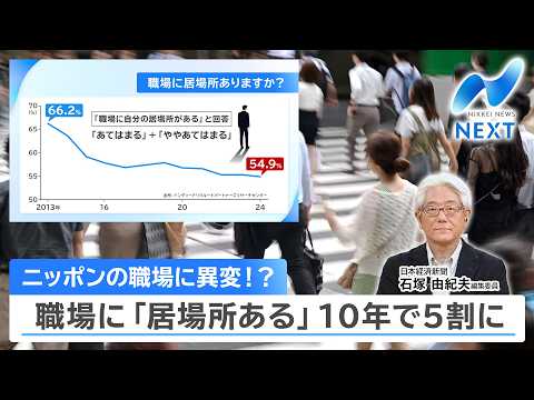 ニッポンの職場に異変!? 職場に「居場所ある」10年で5割に【NIKKEI NEWS NEXT】 サムネイル