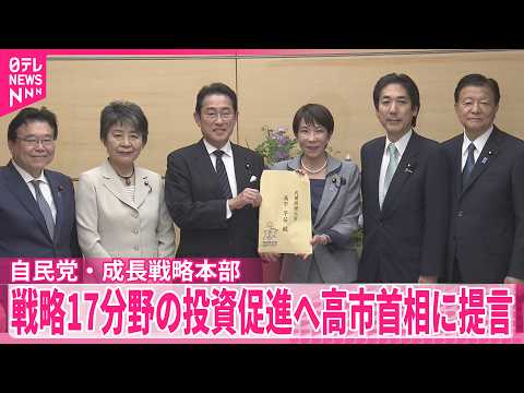 【自民党･成長戦略本部】戦略17分野の投資促進に向け高市首相に提言 サムネイル
