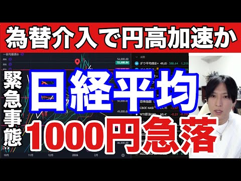 1/24【緊急事態、円高爆速で日経平均1000円急落‼】米レートチェックでドル円１５５円に急落。為替介入で日本株急落か… サムネイル