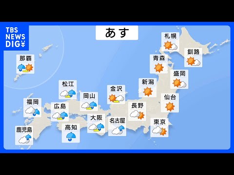 西から天気下り坂　夜は名古屋でも雨が降り出し、夜遅くには関東でにわか雨か　札幌は21℃予想で6月上旬並みの陽気に【26… サムネイル