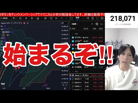 1/21【日経平均下落開始か⁉】衆院解散で日本株下落スタート。半導体株乱高下でバリュー株弱い。ドル円１５7円台。米国株… サムネイル