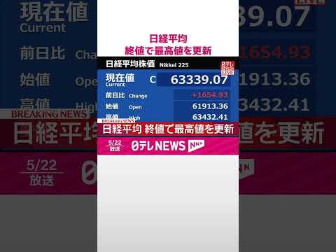 【速報】日経平均 終値で最高値を更新  shorts サムネイル