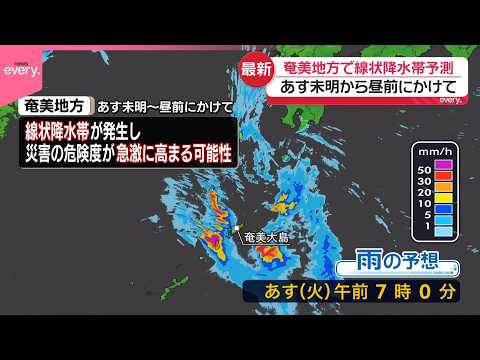 【奄美地方】「線状降水帯」予測  あす未明から昼前にかけて  土砂災害などに十分注意を サムネイル