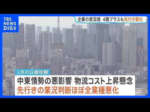 日銀3月短観　企業の景況感4期プラスも先行き悪化　日銀「中東情勢悪化の影響が完全に織り込まれているとは言えない」今後ど…