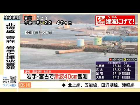 【津波観測】岩手・久慈港で80センチ　北海道・青森・岩手に津波警報（2026年4月20日）｜TBS NEWS DIG サムネイル