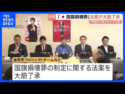 自民党が国旗損壊罪の法案を大筋了承　表現の自由など「不当に侵害しない」よう配慮することも明記　今国会で成立目指す方針｜… サムネイル