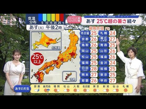 【全国の天気】あすも汗ばむ陽気　週末気温上昇　連日30℃超　熱中症警戒！【スーパーJチャンネル】(2026年5月11日) サムネイル