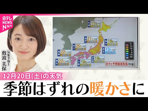 【20日（土）の天気】季節はずれの暖かさに…20℃超の所も　積雪地域でなだれや融雪に注意