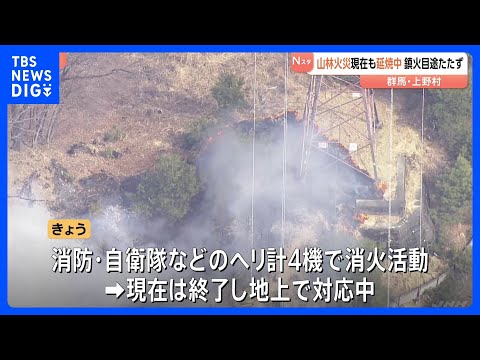 山林火災　現在も延焼中　ヘリコプターによる消火活動は終了　現在は地上で対応　火は一時民家から200メートルほどの距離に…