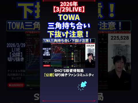 【3/29LIVE】TOWA三角持ち合い下抜け注意！ 日経平均株価 投資